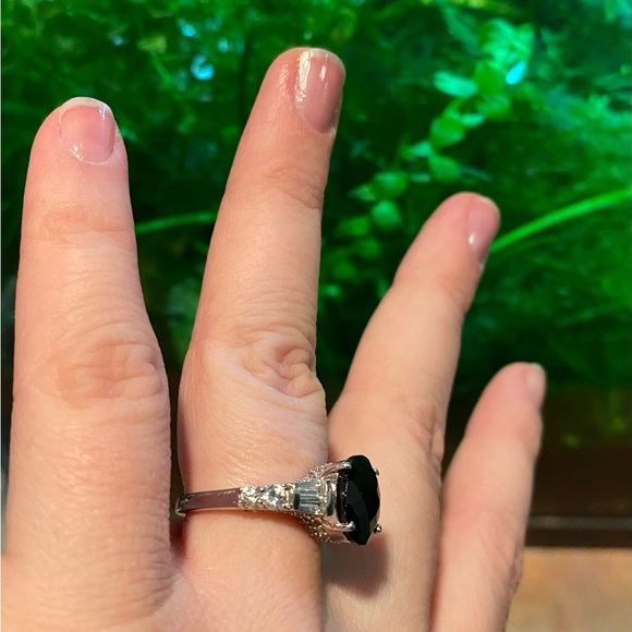 Natural, Untreated Black Spinel & White Zircon Ring, Size 8 - Picture 4 of 10